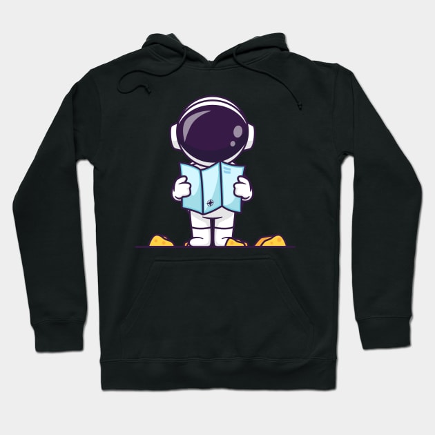 Cute Astronaut Holding Map In Moon Cartoon Hoodie by Catalyst Labs